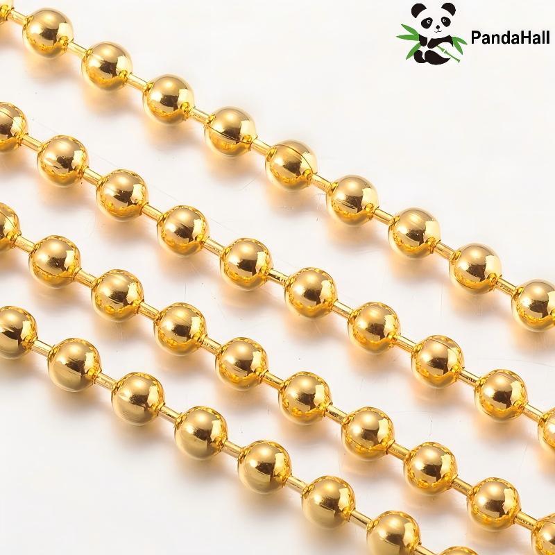 Roller Chain - PandaHall 50m/ロール はんだ付け鉄球チェーン、金色3.2mmビーズ付きスプール、DIYネックレス、ブレスレット、ジュエリー製作、工芸用