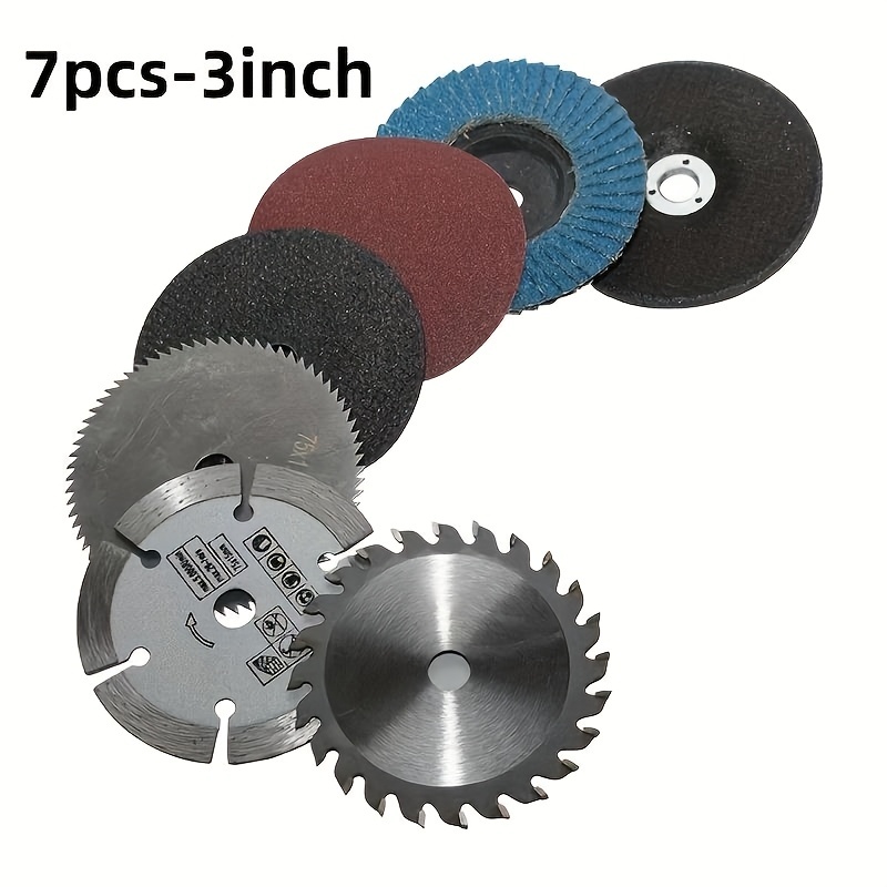 Steel Chain - 75mm研磨ディスク付き7ピースプロカット3インチ丸鋸刃セット - 耐久性のあるスチール構造、チェーンソーディスク刃を含む