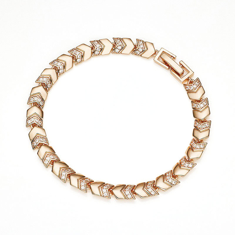 Xcm Chain - MxGxFam (17cm/19cm x 6mm) 18K/ローズ585ゴールドメッキ ジルコニアアローブレスレット
