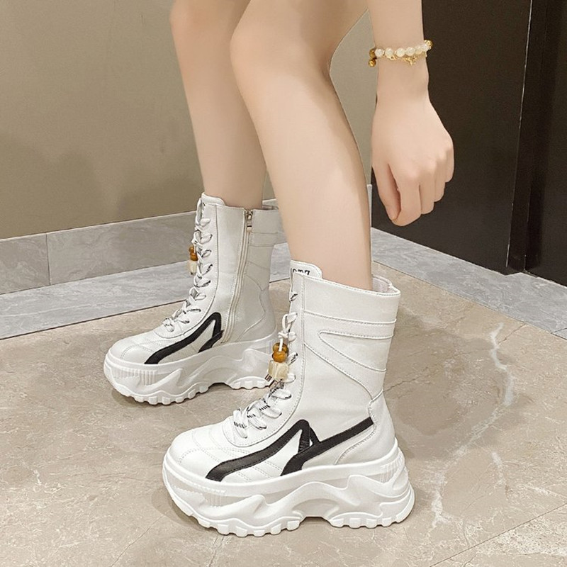 新しい女性用8CMチャンキーミッドカーフブーツ2025秋冬ビ - Motorcycle Chain のレビューと価格