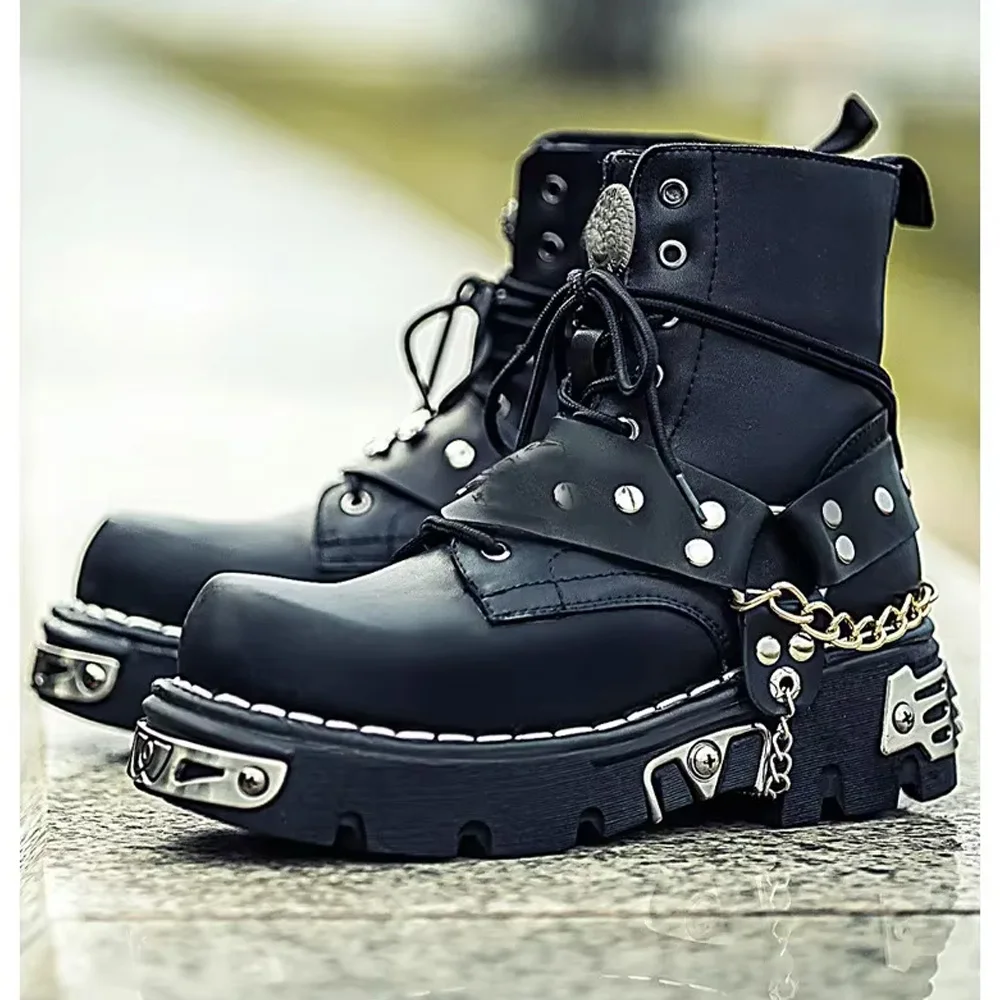 メンズファッション本革バイクブーツ、パンクゴススカルミッドカ - Motorcycle Chain のレビューと価格