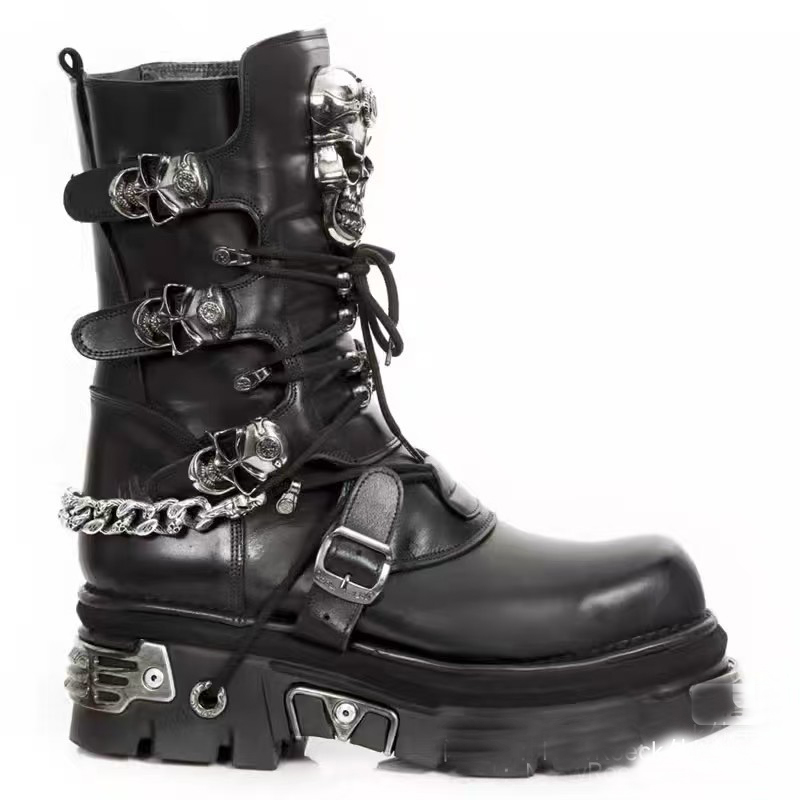 ファッションメンズ本革オートバイブーツゴススカルパンク新ユニ - Motorcycle Chain のレビューと価格