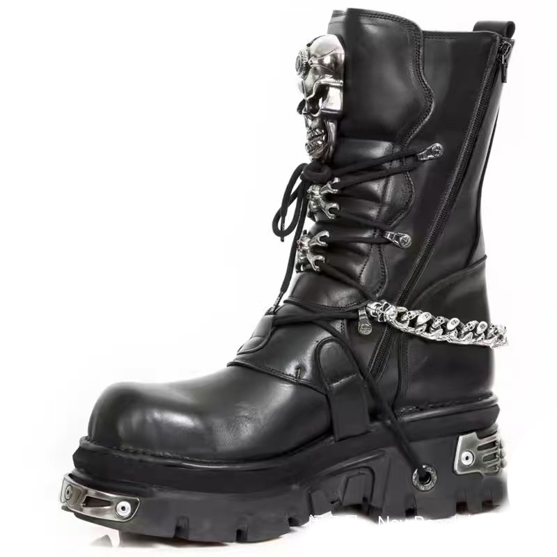 ファッションメンズ本革オートバイブーツゴススカルパンク新ユニ - Motorcycle Chain のレビューと価格