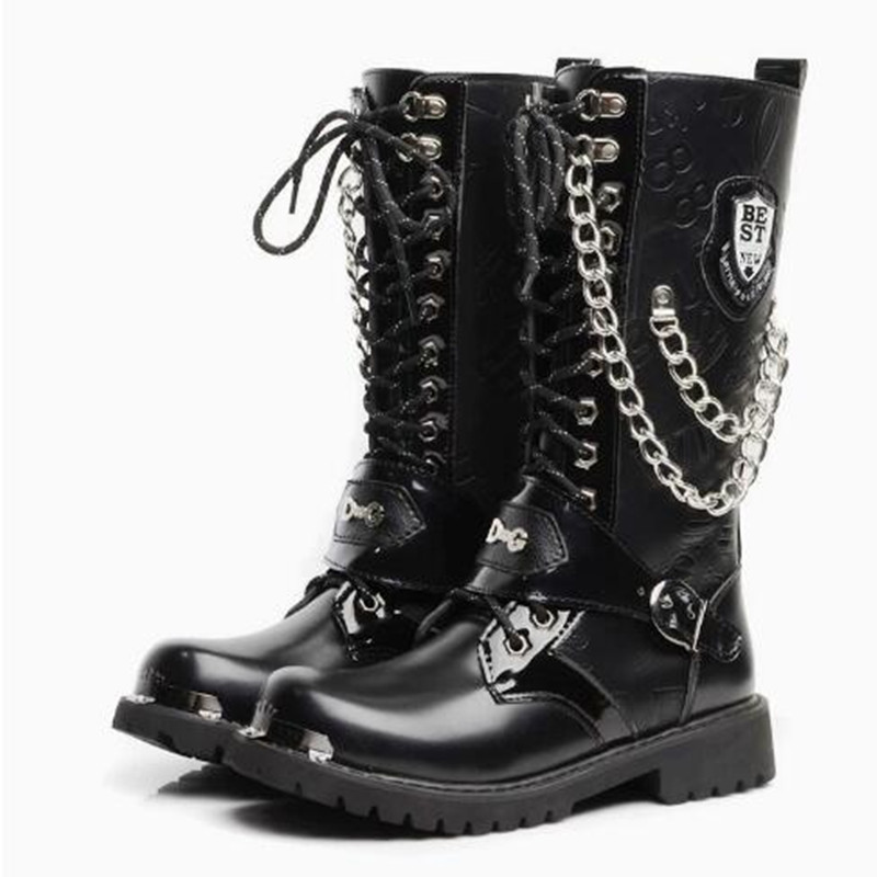 男性ファッションオートバイブーツミッドカーフ通気性コンバット - Motorcycle Chain のレビューと価格