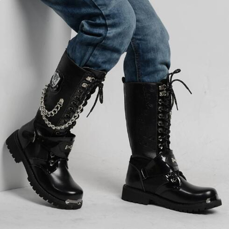 男性ファッションオートバイブーツミッドカーフ通気性コンバット - Motorcycle Chain のレビューと価格